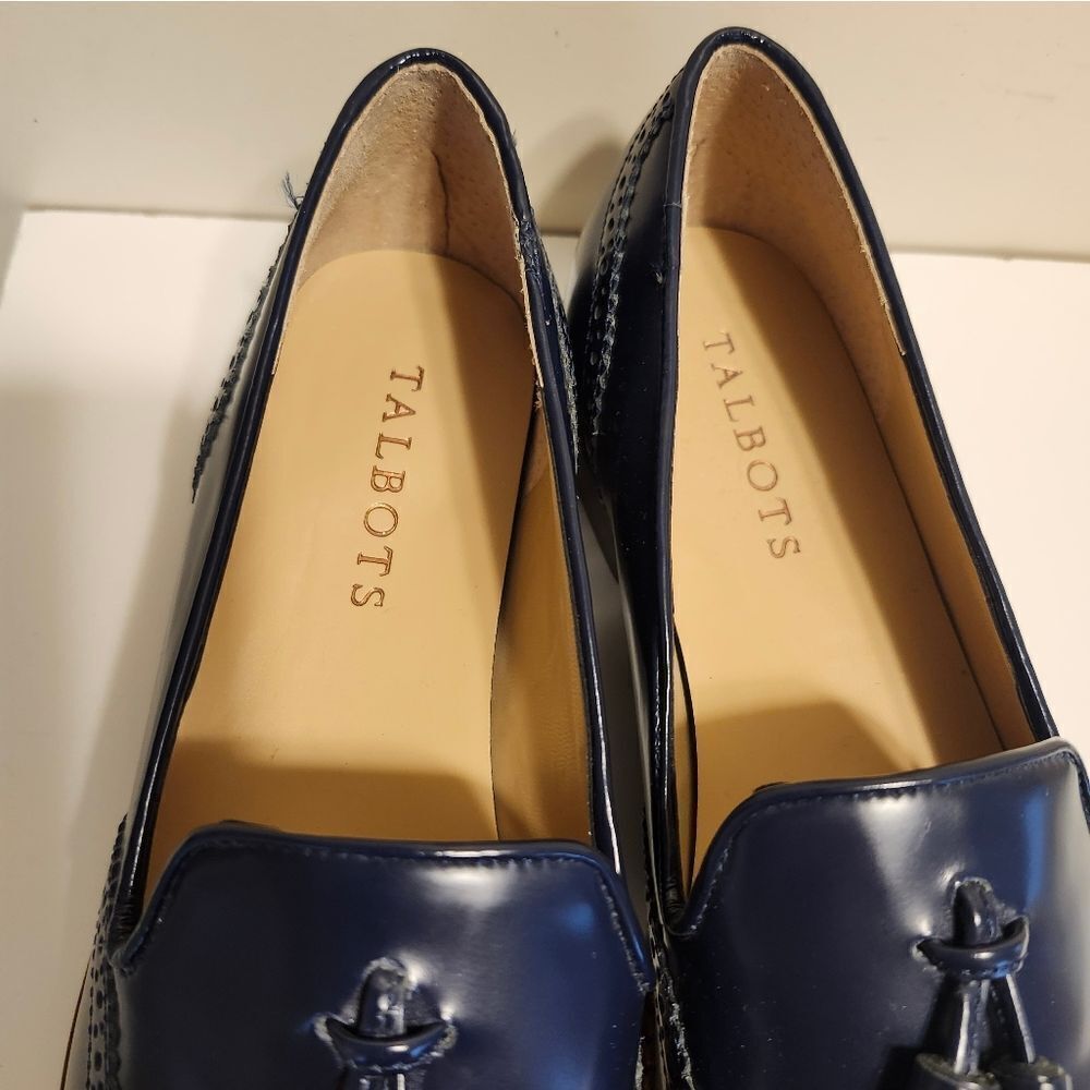 NWT Talbots Leighton Blue Polished Leather Tassel Brogue Loafers Sz.6.5 Ret $139 - Picture 7 of 9